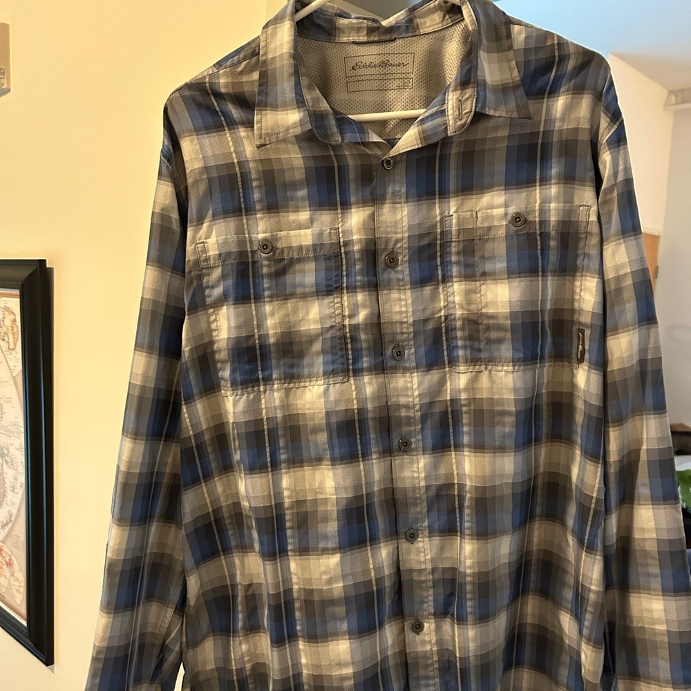 Eddie Bauer Blue and Gray Checkered Shirt